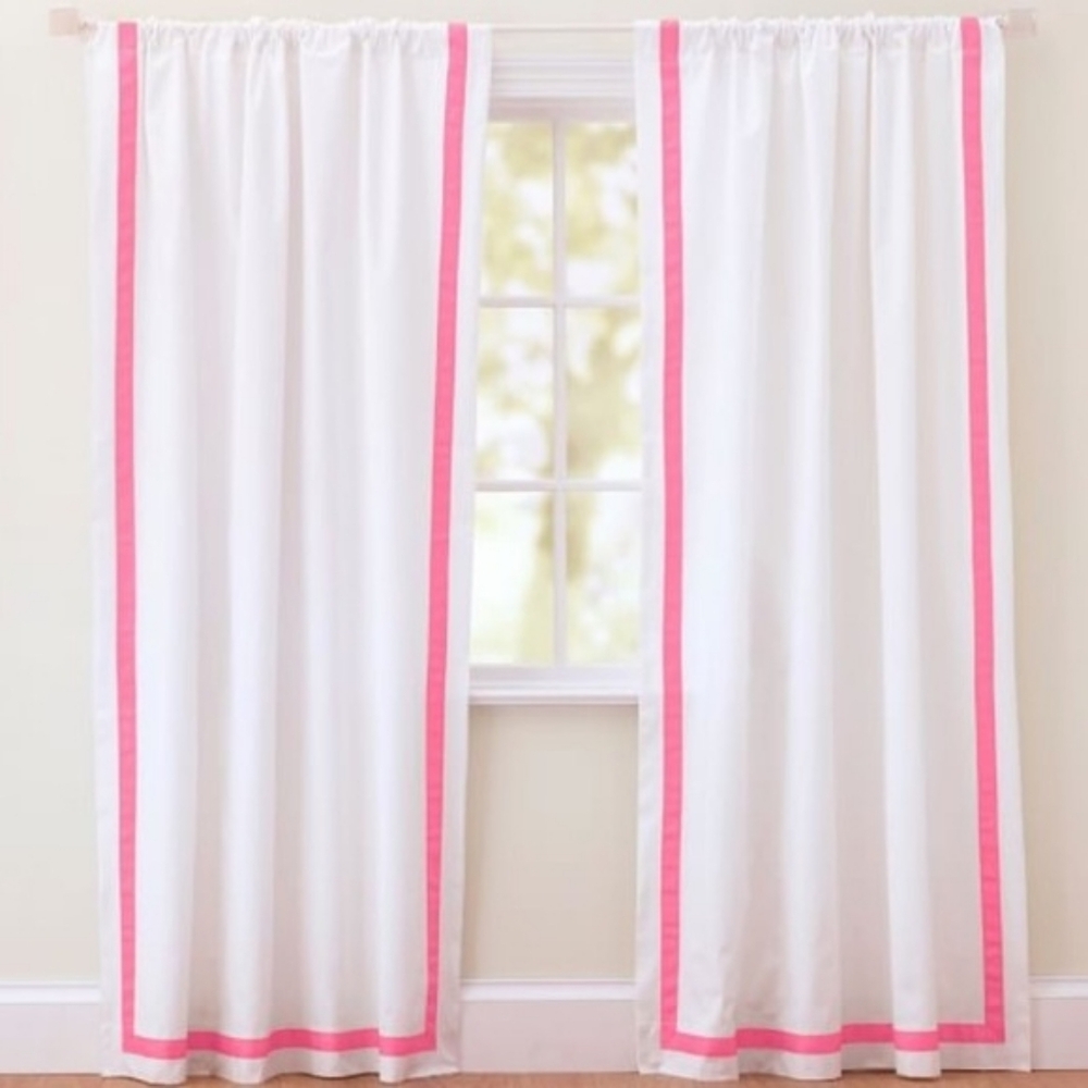 Pottery Barn Teen Suite Ribbon White and Pink Blackout Drape Curtains New